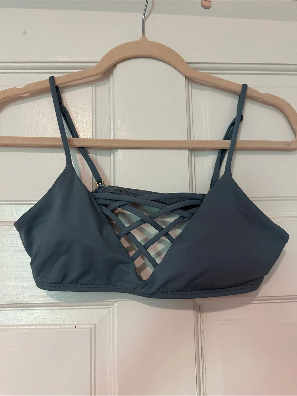 l*space Slate Blue Lattice Front Bikini Top w/ removable padding